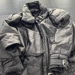 Black Vintage Leather Jacket with Buckle Details